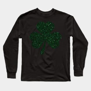 Patricks Day, Dark Green Faux Glitter 3 Leaf Clover Long Sleeve T-Shirt